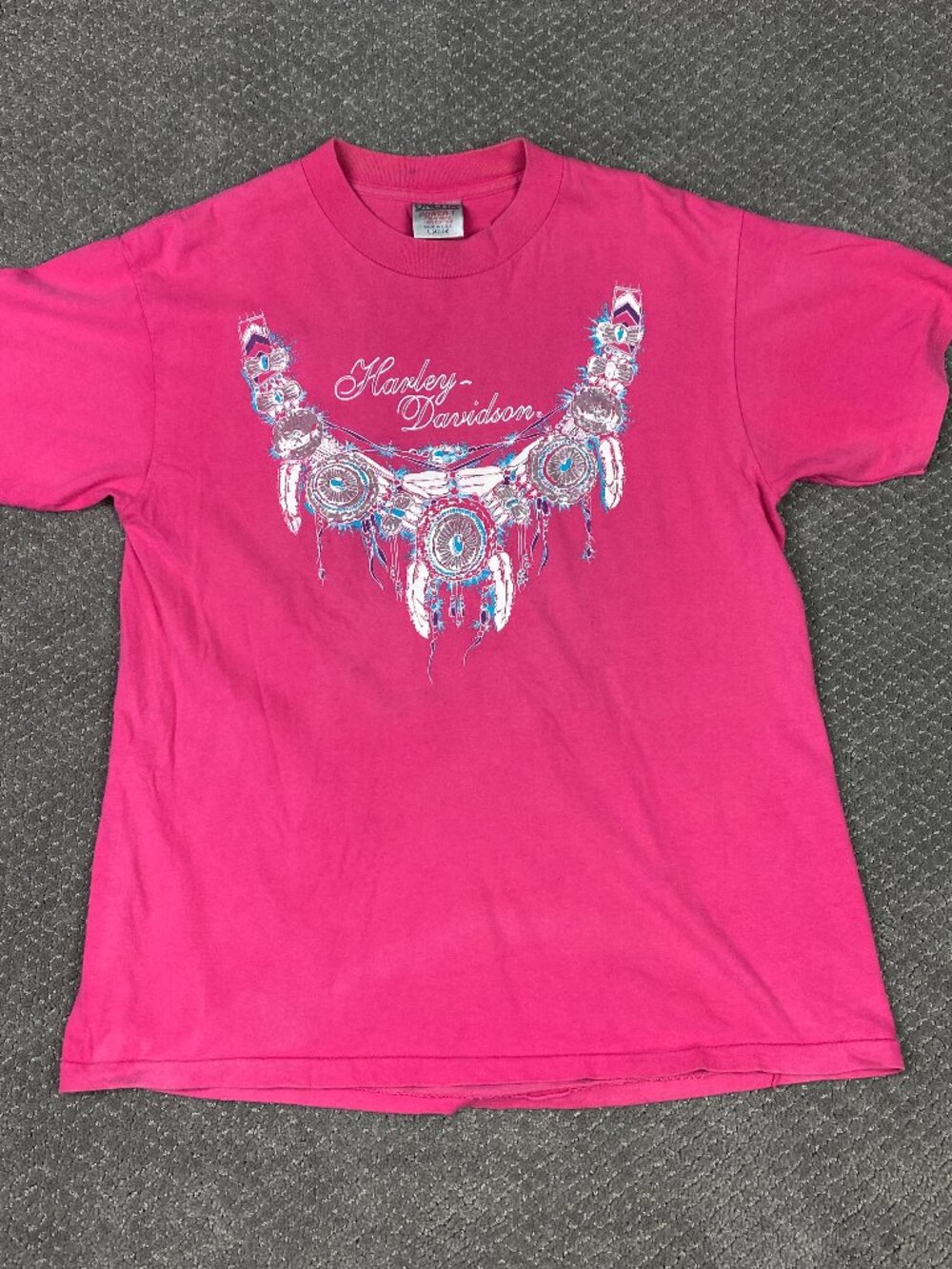 Vtg 90s Harley Davidson  T Shirt Large Medium Single Stitch Aztec Saint John NB